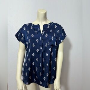 Liz Claiborne Satin Floral Tunic Blouse in Navy NWOT